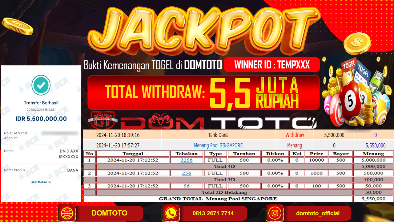 JACKPOT 20 TOGEL SINGAPORE NOVEMBER 2024